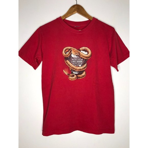 Harley Davidson Men's Small Red Rattle Snake Engine Graphic T-Shirt - Picture 1 of 5